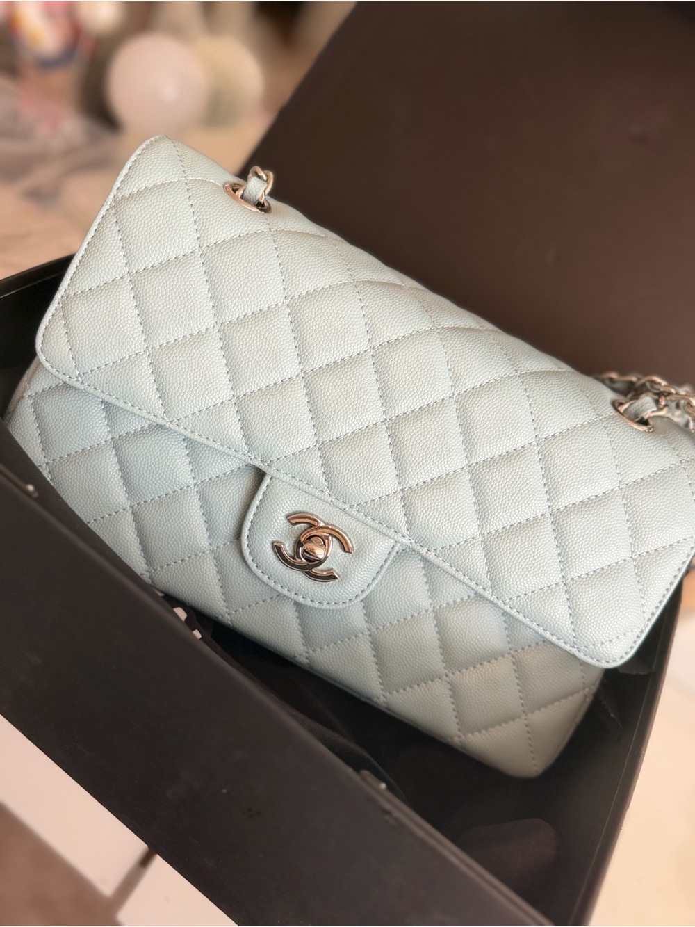 Inspired Quilted Flap Shoulder Bag in Pale Blue